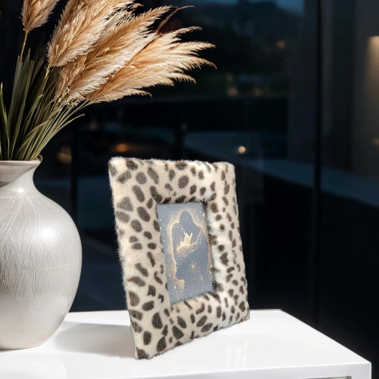 Leopard Picture Frame - 5X7 Plush Photo Frame - Cute Picture Frame Gift for Her, Couples, Home Decor, Bedroom Decor