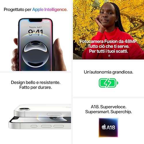 Apple iPhone 16e 128 GB: progettato per Apple Intelligence, con chip A18, un’autonomia grandiosa, fotocamera Fusion da 48MP e display Super Retina XDR 6,1''; Bianco - 5