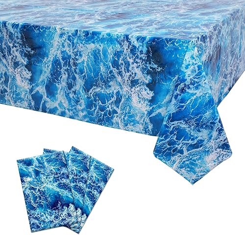 Mantel de plástico con estampado de olas del océano, 3 unidades, color azul, con estampado de agua, para playa, piscina, fiesta de cumpleaños,