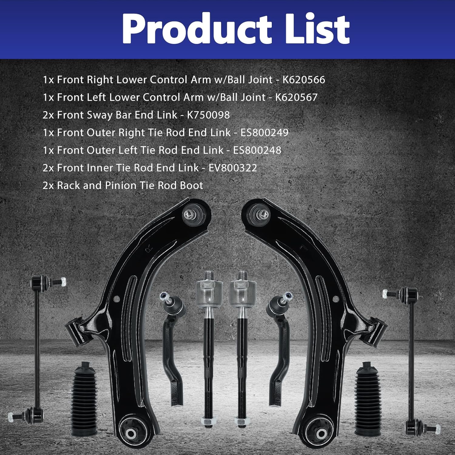 10pcs Front Suspension Lower Control Arm w/Ball Joint Inner Outer Tie Rod Sway Bar End Link Rack and Pinion Boot Assembly Replacement for 2007-2012 Nissan Versa 2009-2013 Cube