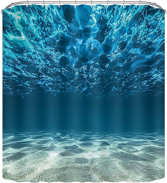 NiCoLa Shower Curtain Polyester Waterproof Shower Curtain 3D Ocean World Curtains for Bathroom Shower with 12 Hooks (180 * 180 cm, Blue)
