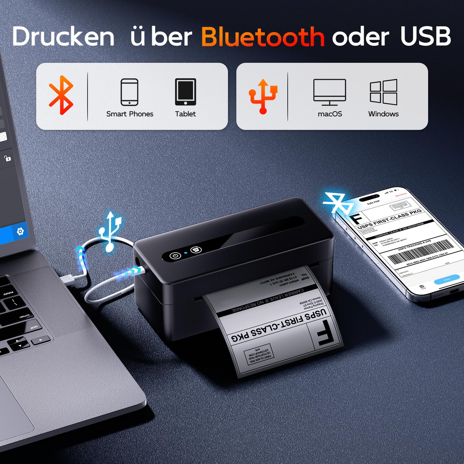 TATTMUSE Versandetiketten Drucker 4x6, DHL Etikettendrucker Bluetooth | Label Printer Unterstützt iOS, Android, Windows und Mac, Thermodrucker Labeldrucker Kompatibel mit Amazon, Vinted, DPD