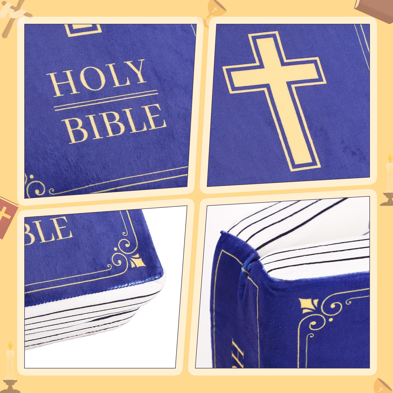 lasuroa Cuscino Bibbia, 33x22x9cm Cuscino Versetti Bibbia in Velluto che si Apre Cuscino a Forma di Libro Bomboniere Religiose Regali di Pasqua Battesimo per Donne Uomini(Blu)