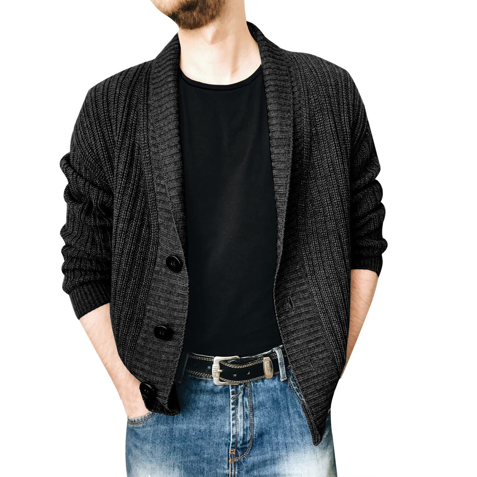 Cardigan da uomo in maglia a maglia grossa con scollo a V con bottoni a maglia con bottoni a maglia slim fit cardigan maglione morbido cardigan per uomo maglione a maglia a cavo