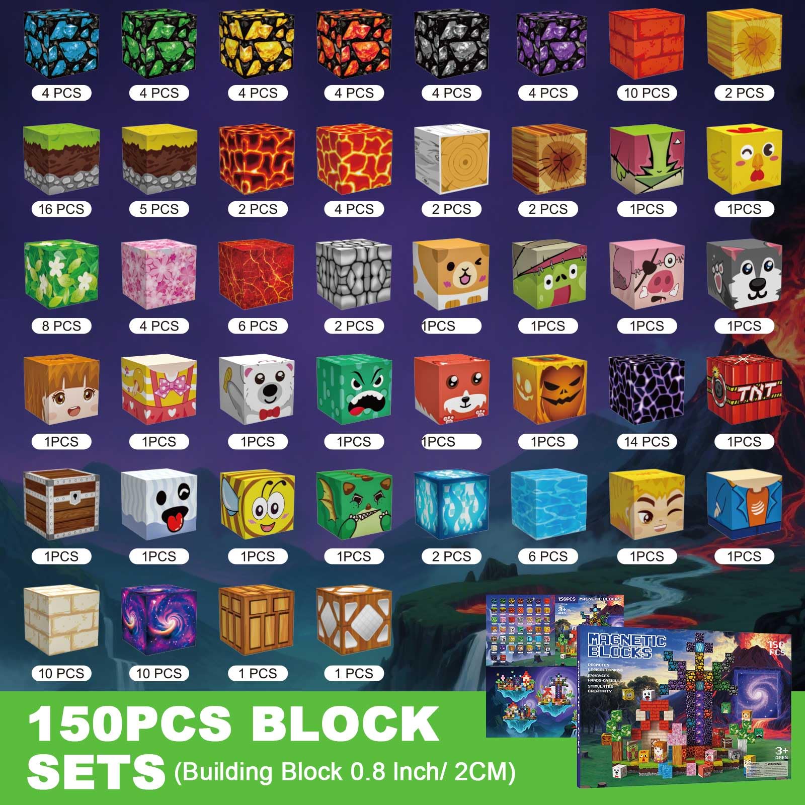 Costruzioni Magnetiche per Bambini 150 PCS 2CM 3+ Giochi Cubi Magnetici, Blocchi Building Blocks Giocattoli Montessori a Partire da 3 4 5 6 7 8 9 10 11 12 Anni Regali di Compleanno per Ragazzi