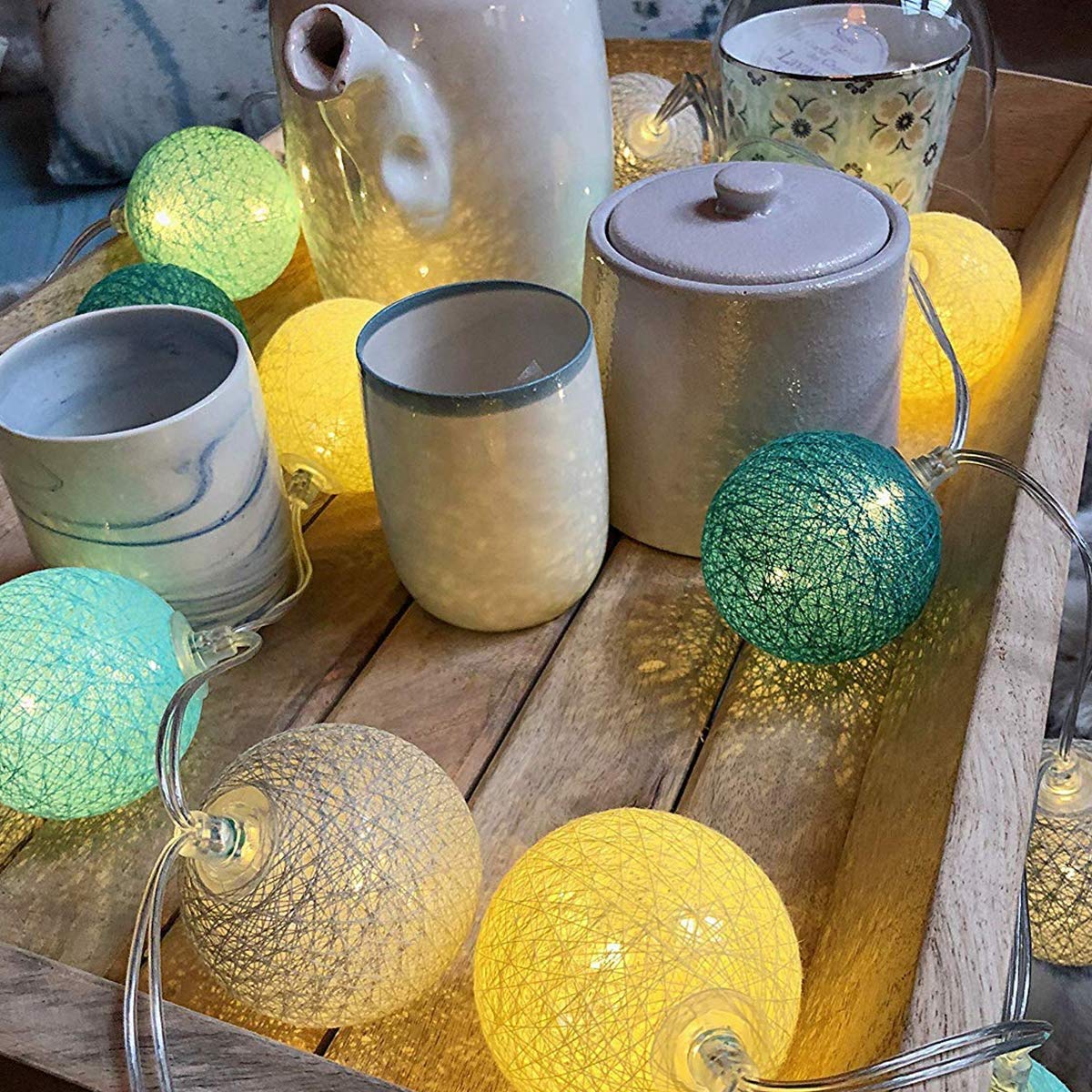 Guirlande Lumineuse Boules Coton 24 LED USB – Télécommande 4 Intensités + Veilleuse 2h – 2,4 M Sauvage – Ambiance Cosy Bébé & Salon
