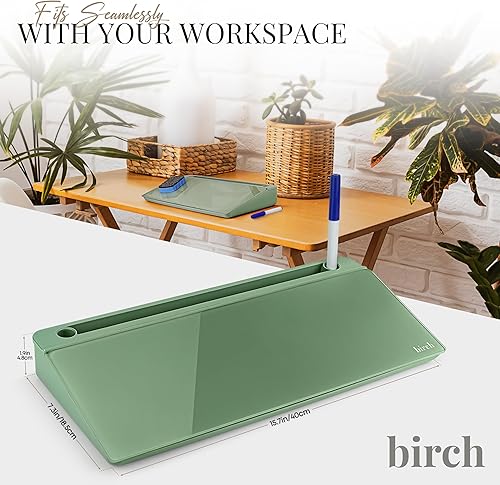 Miniatura 3 de Birch Pizarra Blanca Pequeña de Escritorio  Pizarra de Vidrio de Borrado en Seco Almohadilla de Escritorio Soporte para Teclado con Compartimento de