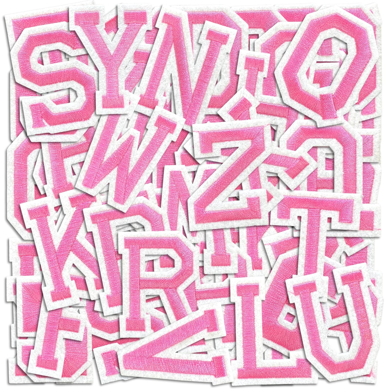 Letter and Number Iron On Patches, A-Z Alphabet and Numbers 0-9 Embroidery Applique Patch, DIY Decorative Heat Press Patches for Clothing Jeans Jackets Backpacks Hats (Pink 72 Pcs)