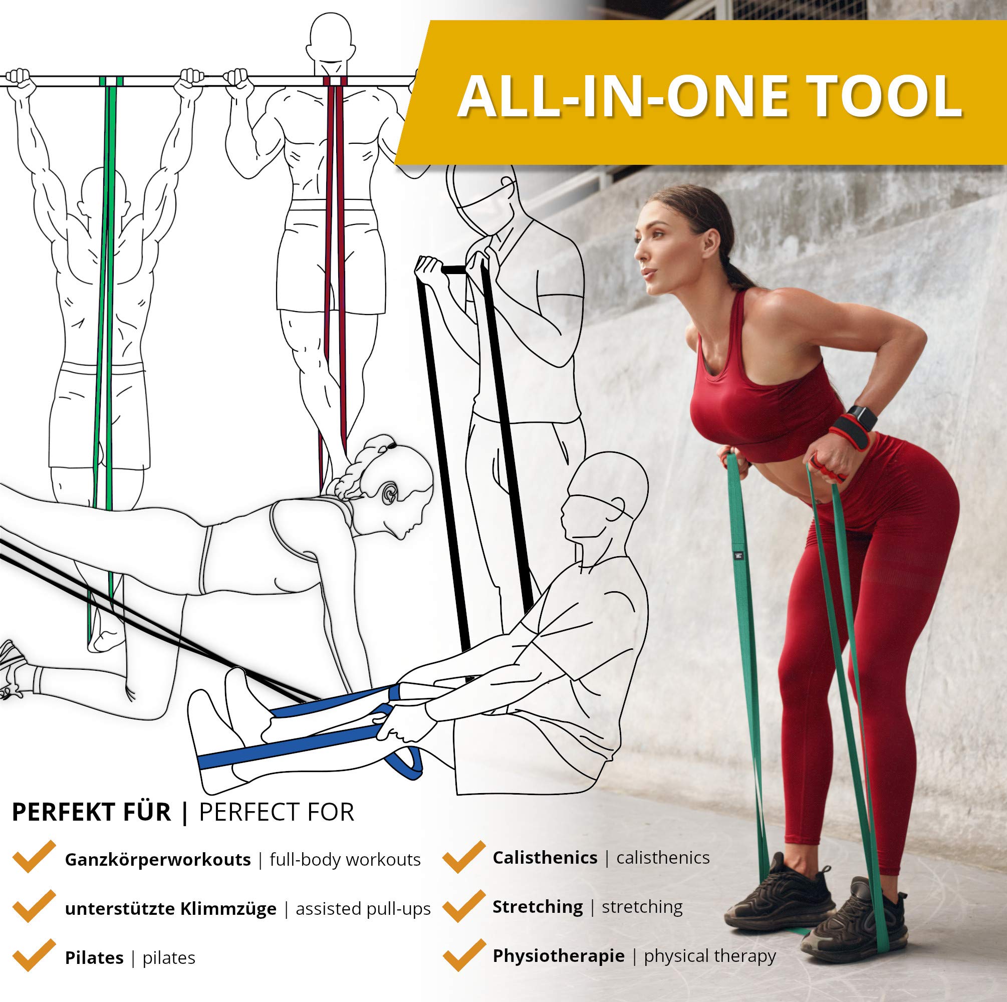 Fitnessband Pull Up Resistance Band, Klimmzughilfe + Trainings-eBook - DAS Klimmzug Widerstandsband | Home Gym Equipment: Sportband Pullup Dip Bar Klimmzugband, Calisthenics Bodybuilding Trainingsband