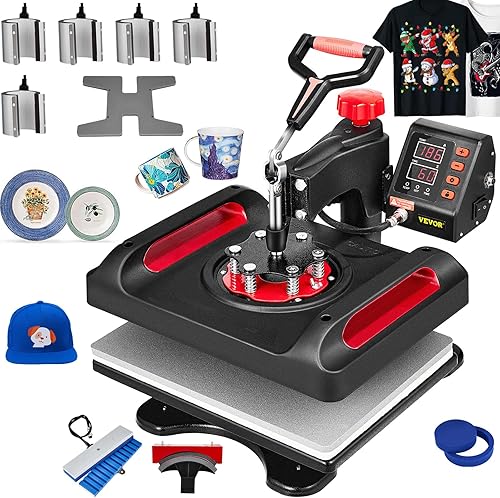 VEVOR Prensa de calor 11 en 1, 12 x 15 pulgadas, máquina digital de transferencia de calor de doble tubo, impresora multifuncional de concha,