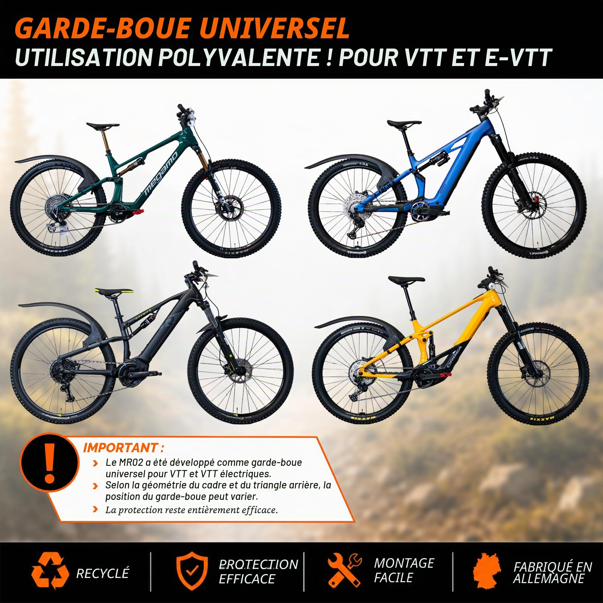unleazhed Garde-boue M02 et MR02 | Mudguard VTT | Garde-boue avant et arrière VTT | Fabriqué en Allemagne