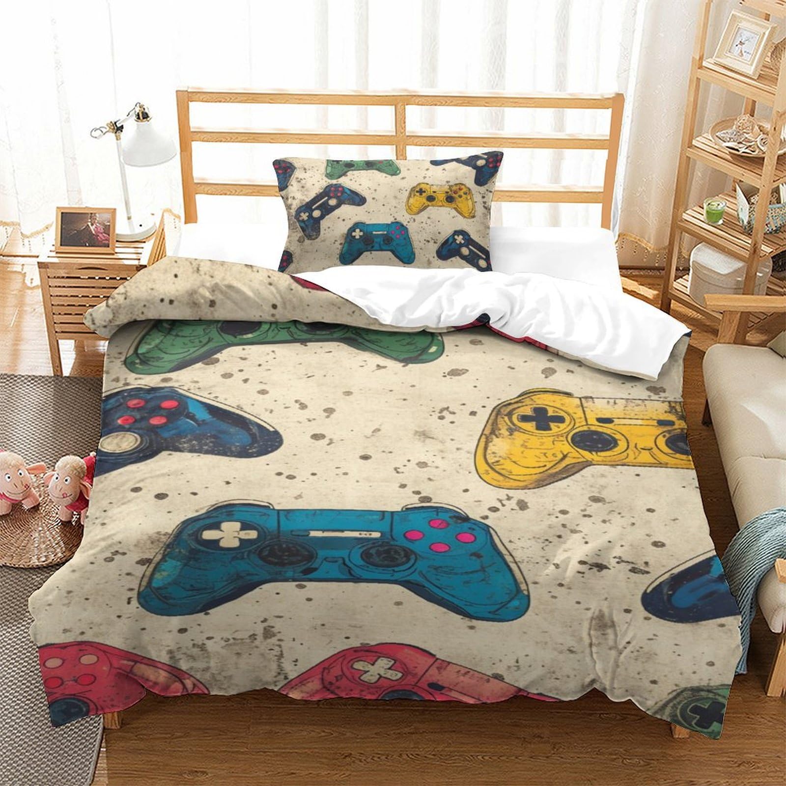 Impresas En 3D Juego Juego De Ropa De Cama Infantil Microfibra Suave Funda Nórdica Fundas De Almohada 2 Piezas Cierre De Cremallera Single（135x200cm）