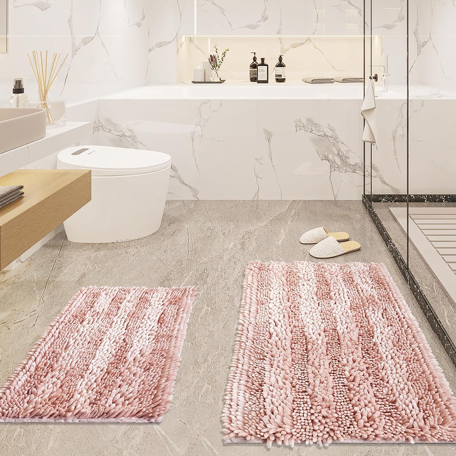 Light Pink Bathroom Rugs Sets 2 Piece, Extra Soft and Absorbent Chenille Bath Mats, Machine Washable Mat, Cute Bath Rug for Bathroom, Non Slip Shower Floor Mat, 16×24 and 20×32 Inches Light Pink Bathroom Rugs Sets 2 Piece, Extra Soft and Absorbent Chenille Bath Mats, Machine Washable Mat, Cute Bath Rug for Bathroom, Non Slip Shower Floor Mat, 16×24 and 20×32 Inches