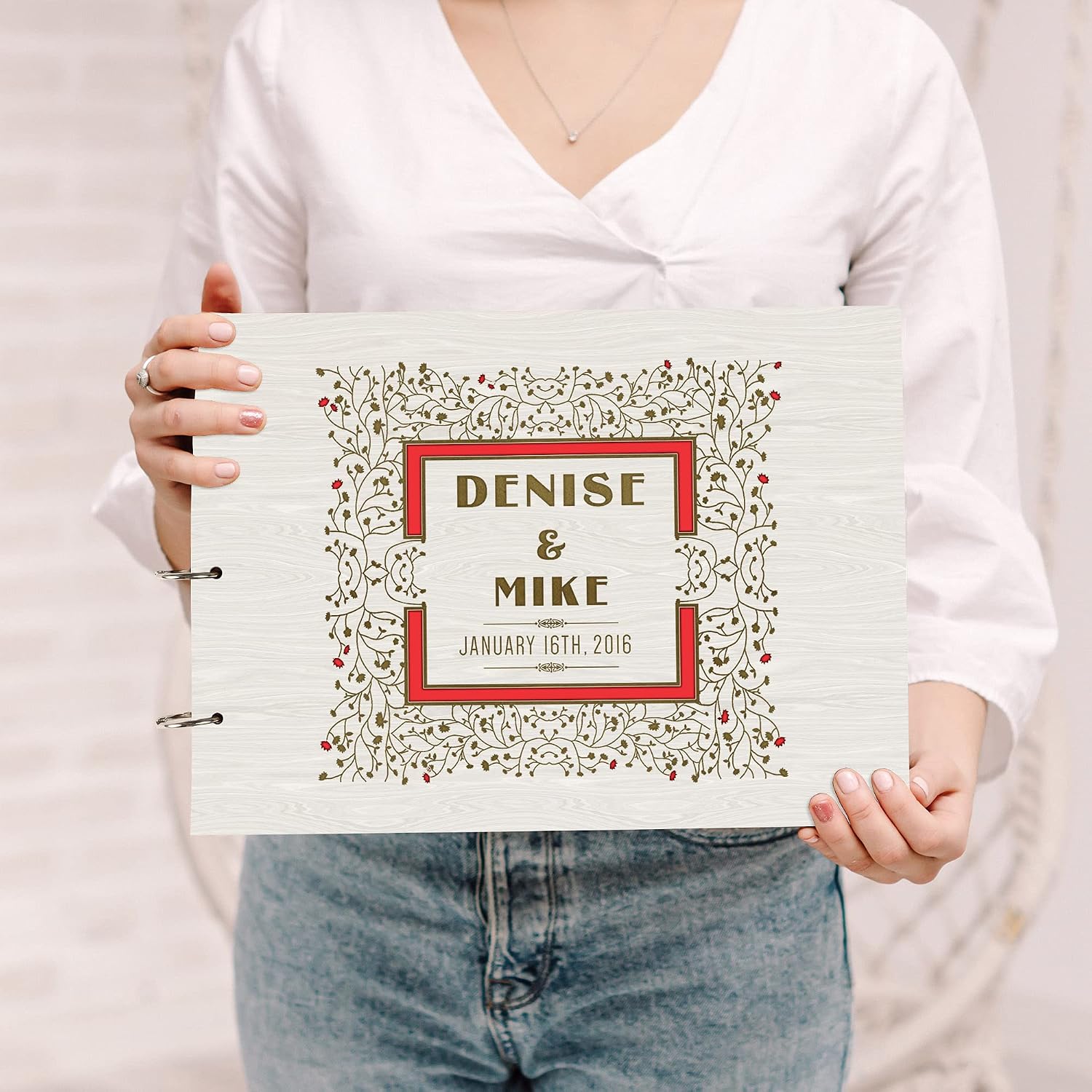 Darling Souvenir Personalized Engraved Laser Cut Wedding Guest Book Wooden Cover Sign-in Book Registry Guestbook Scrapbook-N5