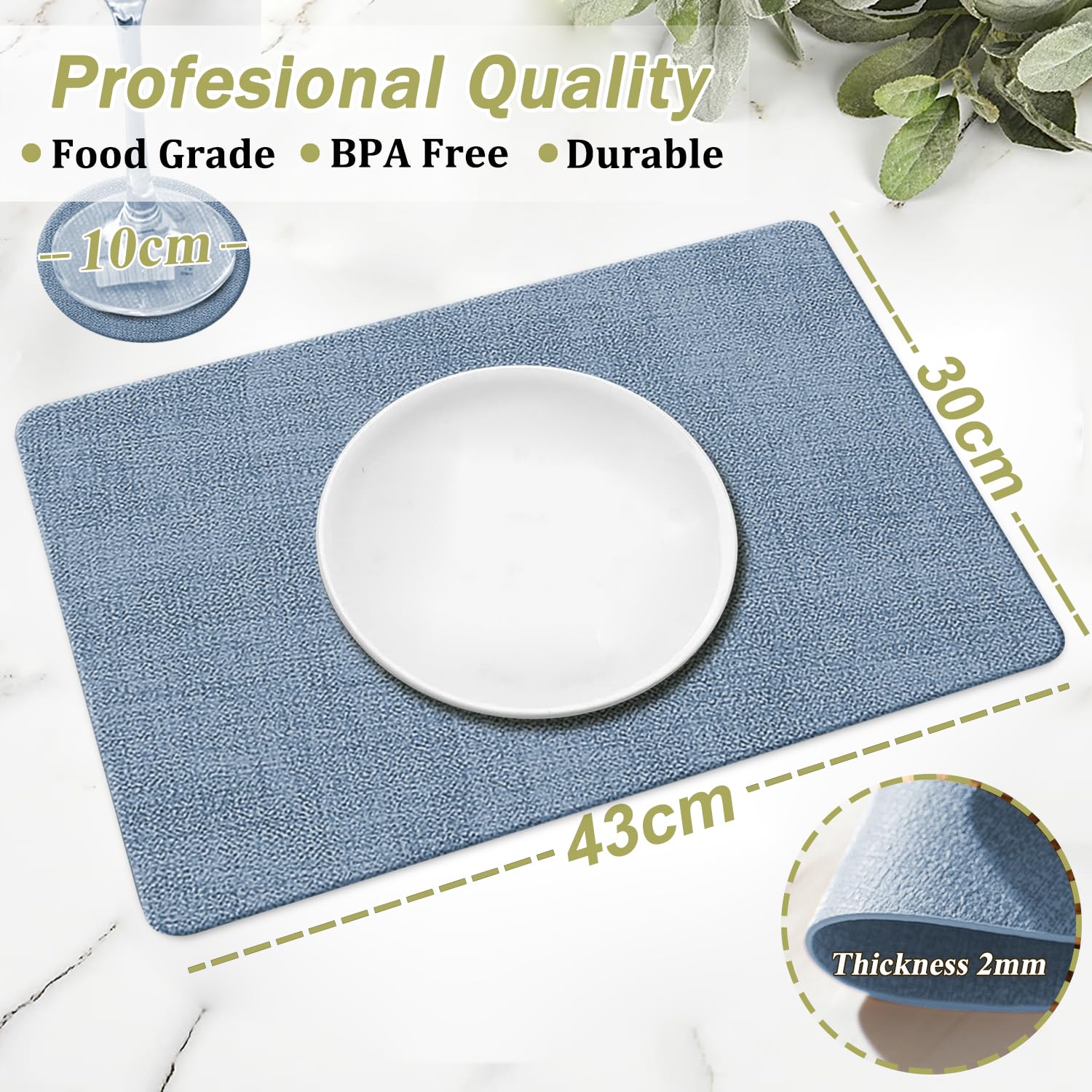 YUNJUER Washable Leather Place mats and Round Coasters Set, Heat Resistant 212 °F, Non-Slip and Waterproof - Image 2