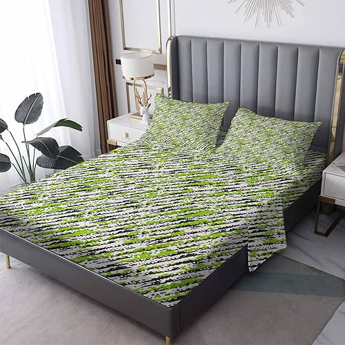 Juego de sábanas abstractas tamaño individual, sábanas verdes para cama, sábanas y fundas de almohada estampadas de 3 piezas, sábana bajera