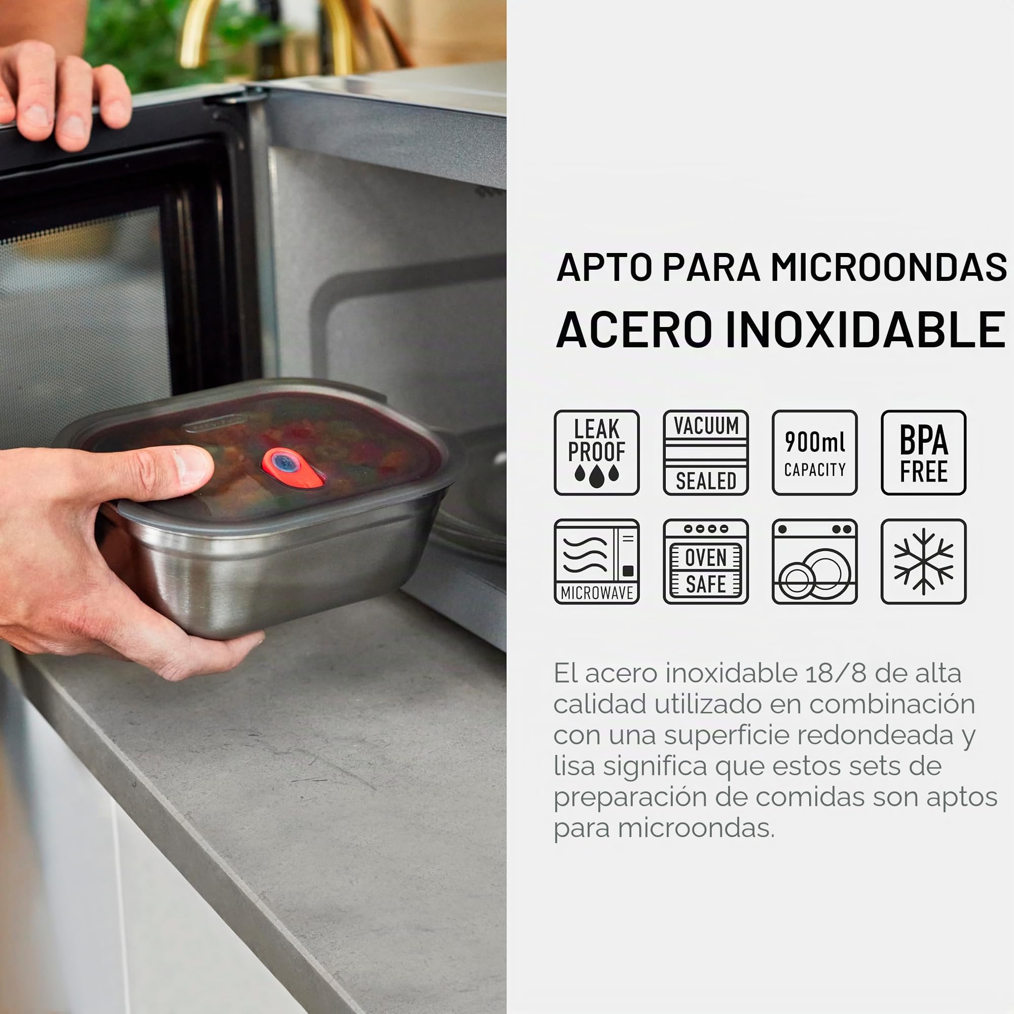 BLACK + BLUM Fiambrera de acero inoxidable para microondas, tamaño mediano, 900 ml