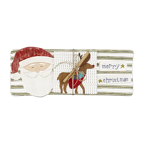 Mud Pie Juego de platos de anfitriona de Navidad, Papá Noel y ciervo, 6 x 16 pulgadas