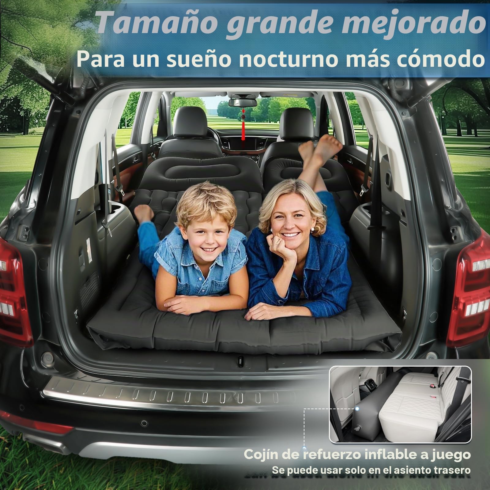 FORMIZON Colchon Coche, 180X140cm Cama Hinchable Coche con Bomba de Aire + 2 Almohadas para Cama del Asiento Trasero del Coche y SUV, Colchón de Aire Coche para Viaje y Camping (Negro)