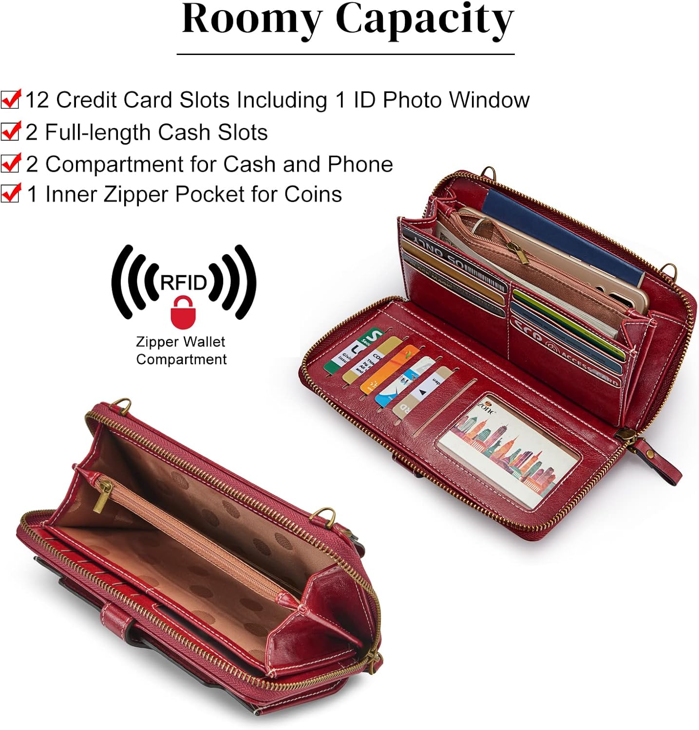 S-ZONE Vegan Leather Crossbody Bags for Women Small Cell Phone Purse RFID Blocking Clutch Purses with 2 Straps - Image 4