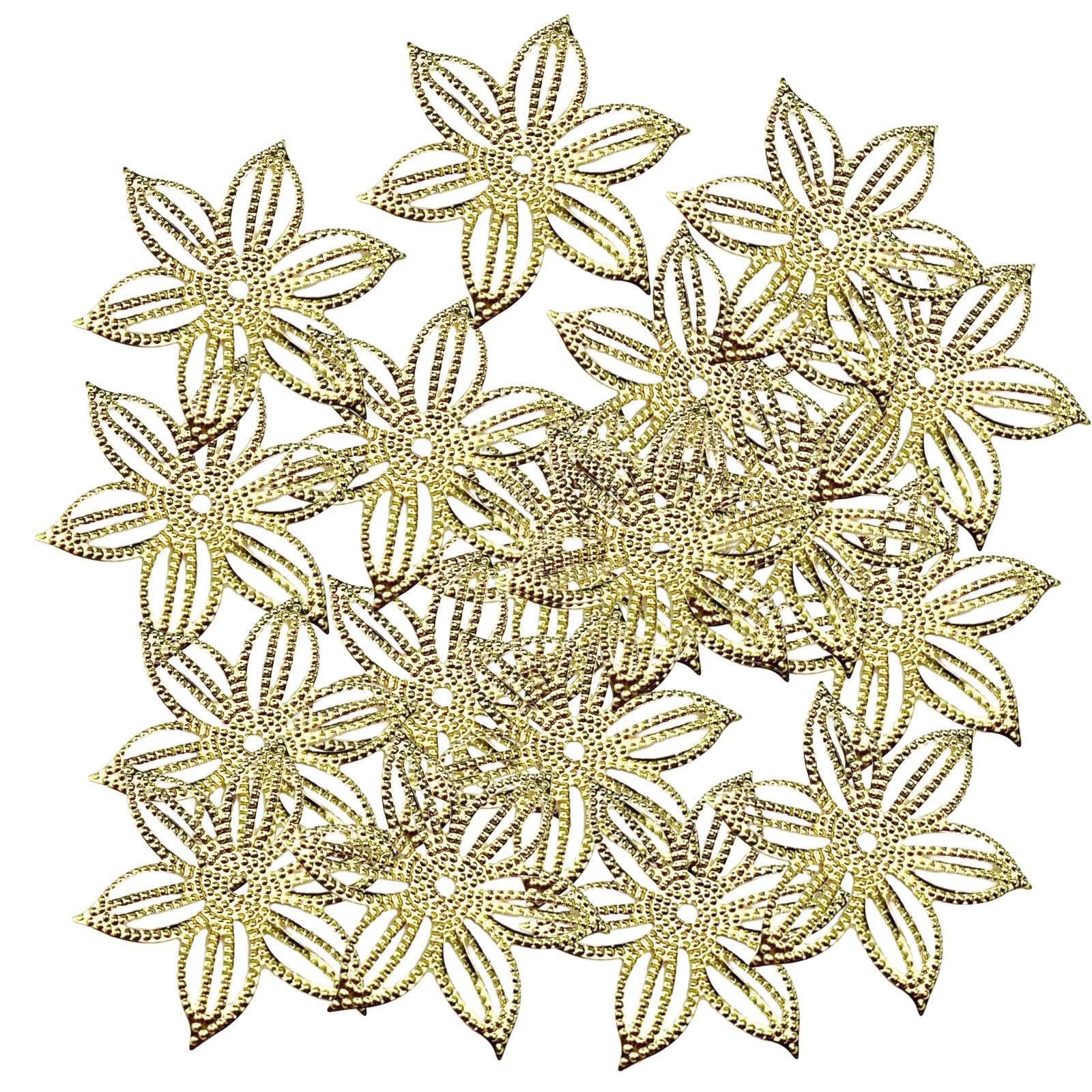 AUYXSSZ Metal Filigree Flower Charms Jewelry Making DIY 100 Pieces Filigree Charms Hollow Connector Supplies Crafts Hole Unique Projects Bracelet Necklace
