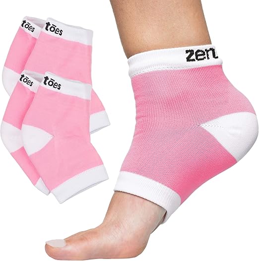 ZenToes Moisturizing Heel Socks 2 Pairs Gel Lined Toeless Spa Socks to Heal and Treat Dry, Cracked Heels While You Sleep (Regular, Pink)