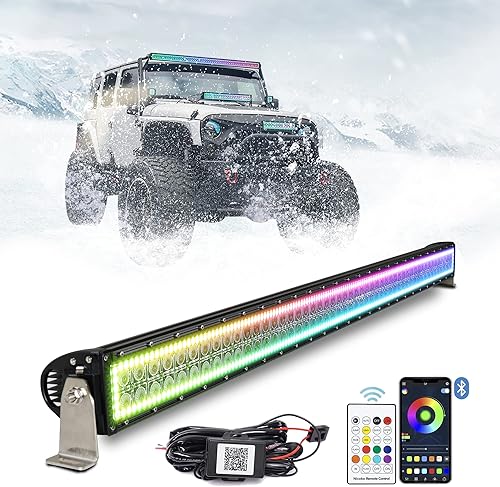 Miniatura 7 de Nicoko Barra de luz LED recta de 52 pulgadas y 300 W con RGB Halo Spot Flood Combo de luces todoterreno, luces LED antiniebla luces de trabajo LED