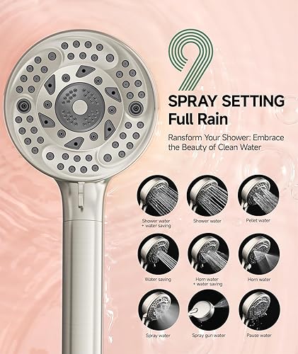 Miniatura 2 de Cabezal de ducha filtrado con mango, 9 modos de pulverización, cabezal de ducha desmontable de alta presión con filtros para agua dura - Elimina el