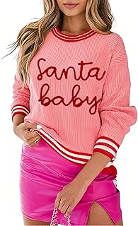 Santa Christmas Sweaters for Women Ugly Christmas Sweater Embroidered Sa...
