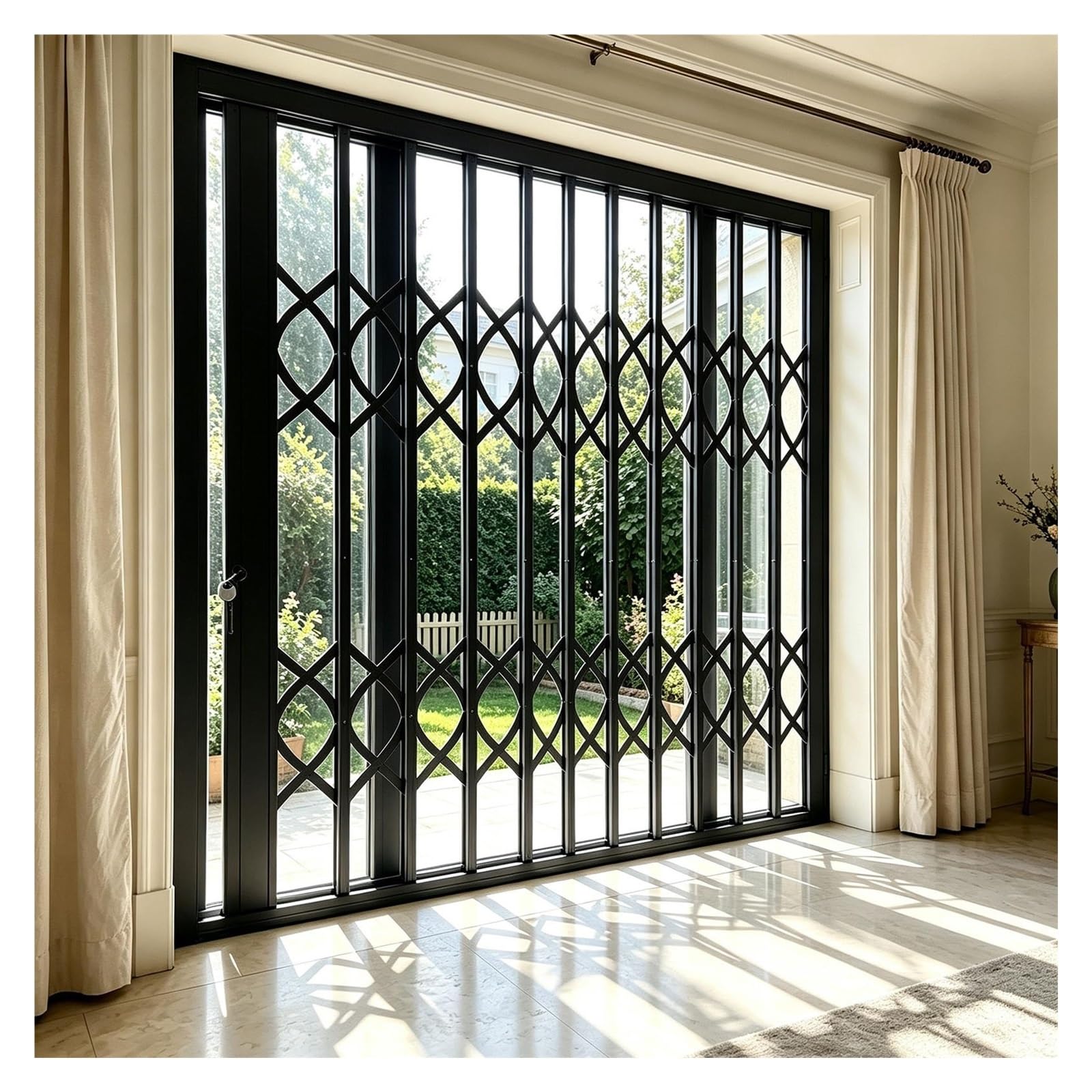 Grata di Sicurezza Retrattile su Misura per finestre | Protezione pieghevole espandibile, recinzione a barre antifurto in lega di alluminio(W140xH150cm/55x59in)