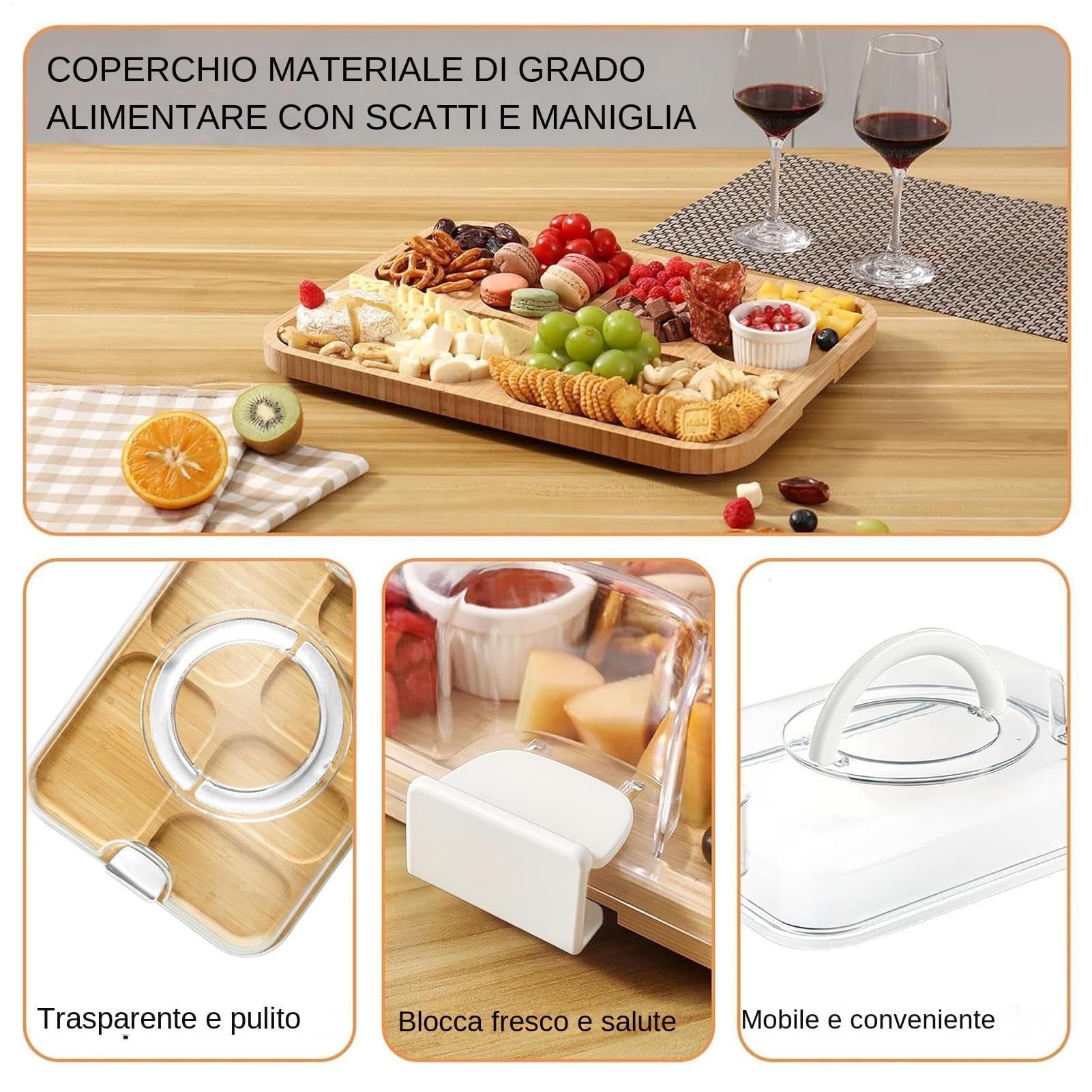 Scaffale per servire carne fredda, espositore per formaggi in legno duro con coperchio per una presentazione elegante dei pasti, perfetto per portelloni, riunioni di famiglia e feste, soluzione