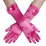 Yolyoo Girls Princess Gloves,Girl White Long Satin Princess Dress Up Diamonds Bows Gloves for Birthday,Wedding, Costume Party