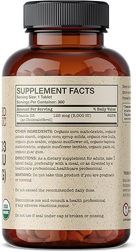 Miniatura 2 de Futurebiotics Vitamina D3 5,000 UI (125 MCG) Apoya una respuesta inmune saludable, ayuda a mantener huesos y músculos fuertes, 360 tabletas