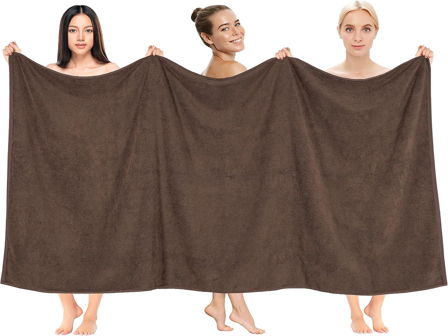 TIQH 100% Organic Cotton Highly Absorbent and Quick Dry Extra Large Bath/Beach Towel/Jumbo Bath Sheet Oversized Bath Towel, 36 x 72 inches, Extra Large Beach and Spa Towel (Brown)-image-20
