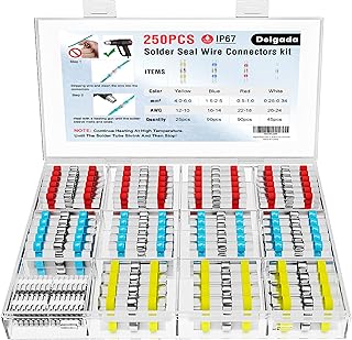 Delgada 250PCS Heat Shrink Wire Connectors - Solder Seal Butt Terminals for Marine, Automotive - Corrosion and Weatherproof - Self-Solder Insulated Splice Terminals