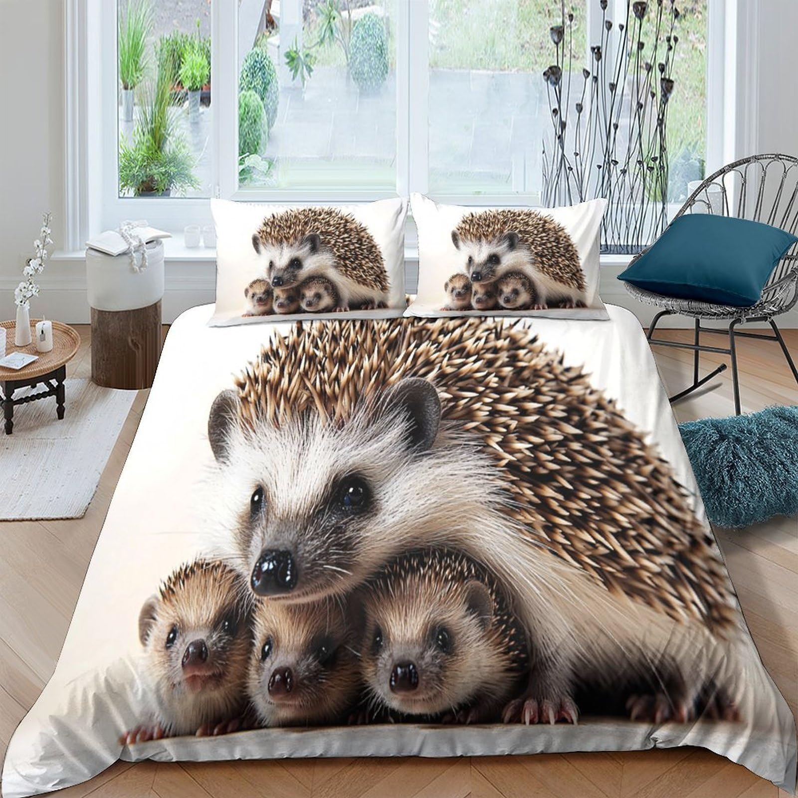 Ctjqhvkz Style-4 3D Printed Hedgehog Family Fitted Sheet Microfiber Soft Breathable Forest Scene Mattress Cover For Bedroom Guest Room Decor Single（135X200cm）