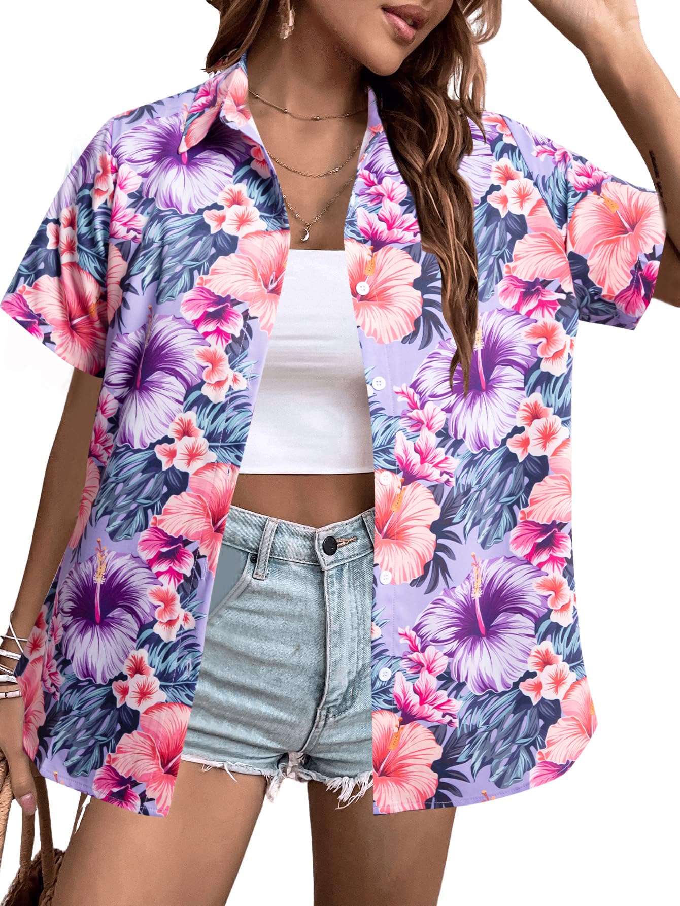 MYHALF Damen Soft Hemd mit Button-Down-Kragen