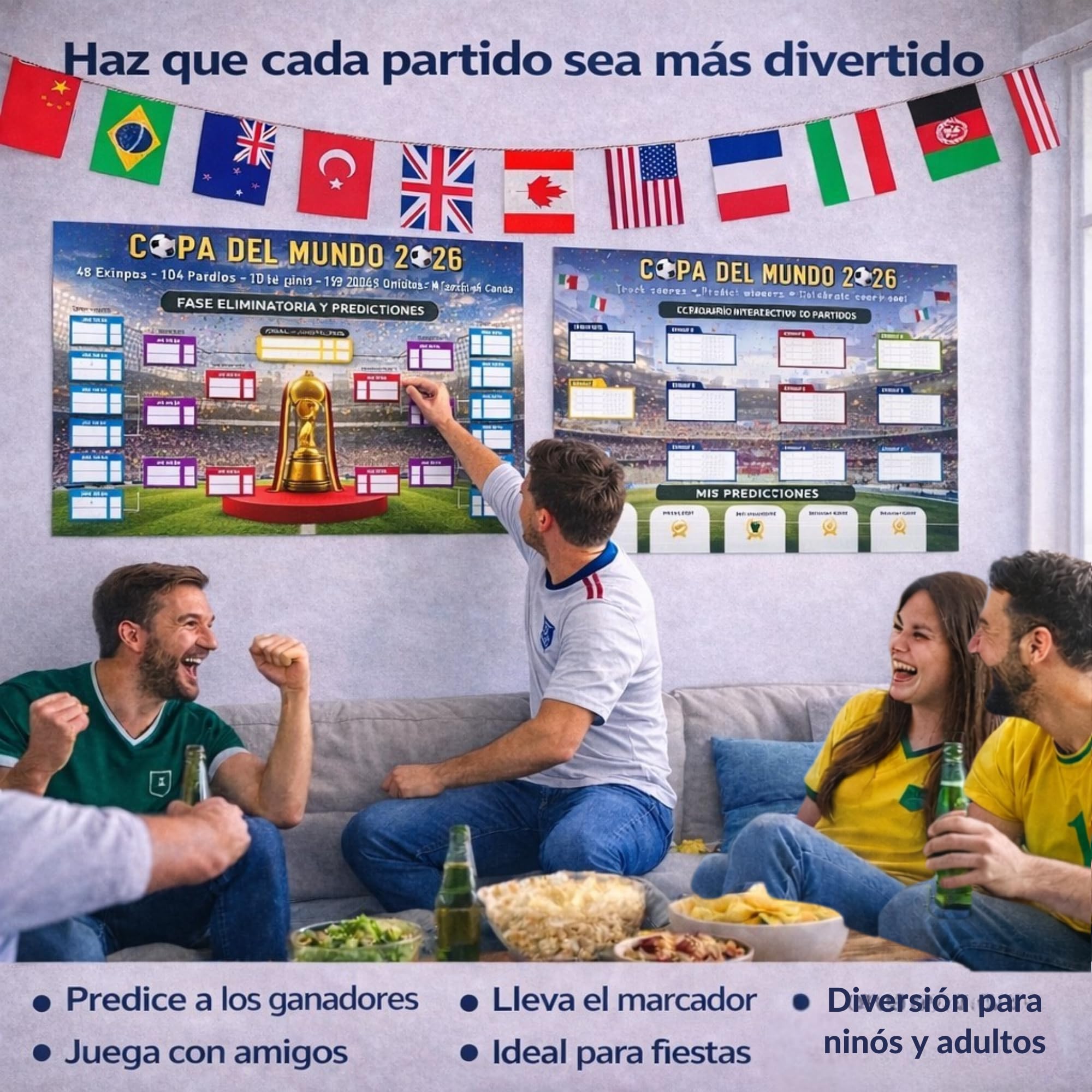 Bopeto Poster del programma del torneo di calcio internazionale 2026, confezione da 2 grafici da parete con staffa da 48 squadre, decorazione per partite di calcio e regali per gli appassionati di