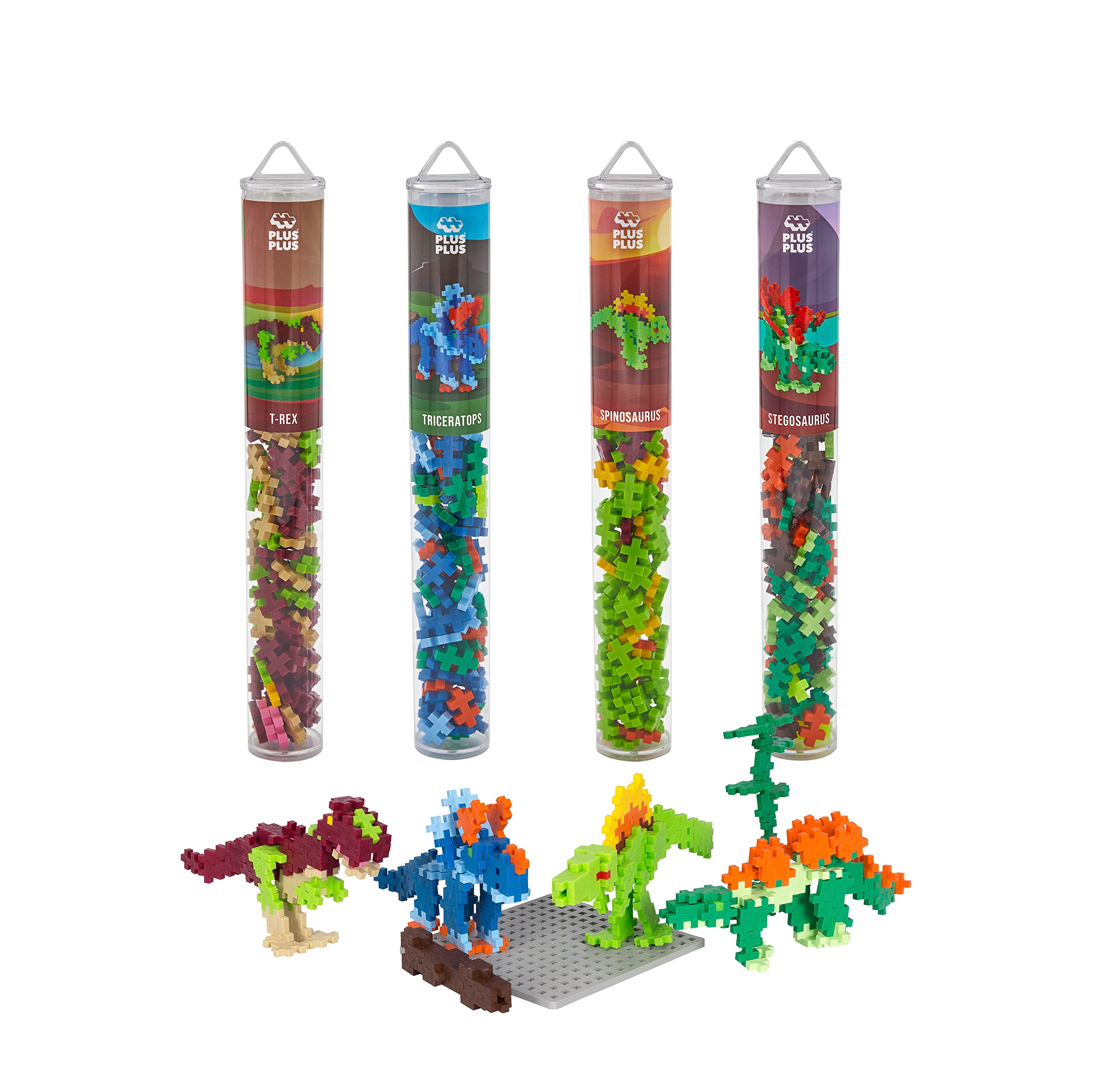 Plus-Plus - Dinosaur Mix Bulk Pack - 400 Pieces & Building Plate - Building Blocks, Building, Developing Toys for Kids, STEM, STEAM, Produced in Denmark