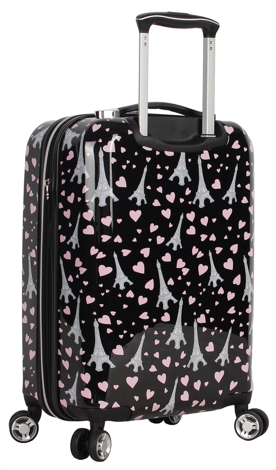 Betsey Johnson Designer 20 Inch Carry On - Expandable (ABS + PC) Hardside Luggage - Lightweight Durable Suitcase With 8-Rolling Spinner Wheels for Women (Paris Love)