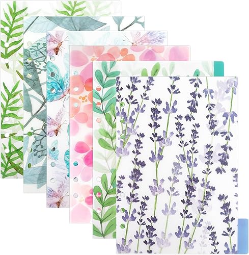 RP Remarkable Power, Paquete de 24 separadores de índice de plástico A5 de la serie floral, divisor de pestañas insertable para 6 anillos,