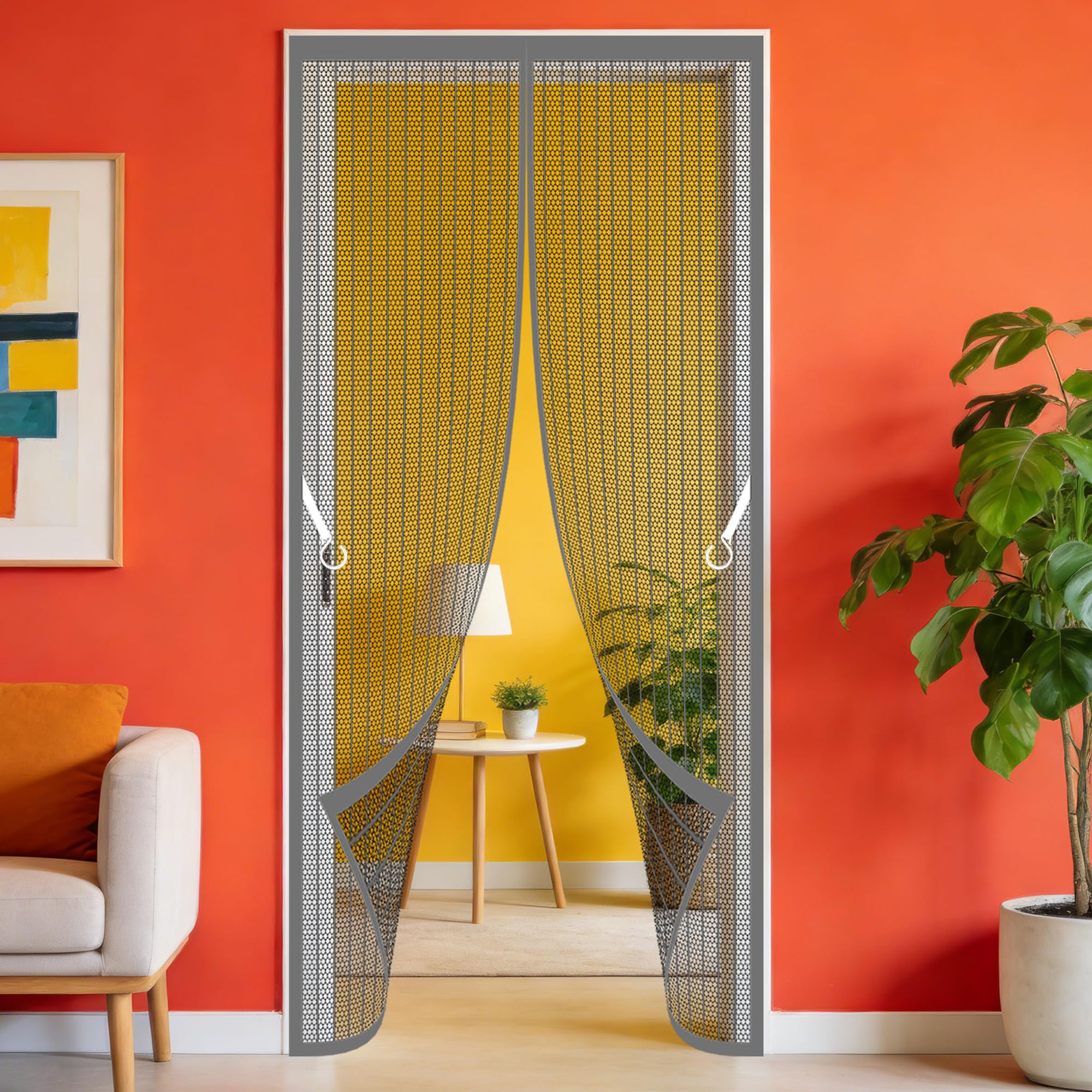 Magnetic Screen Door 94 x 190 cm Powerful Magnets Flyscreen French Doors Easy to Install Without Drilling for Home, Bedroom, Living Room, Kitchen, Patio, Grey