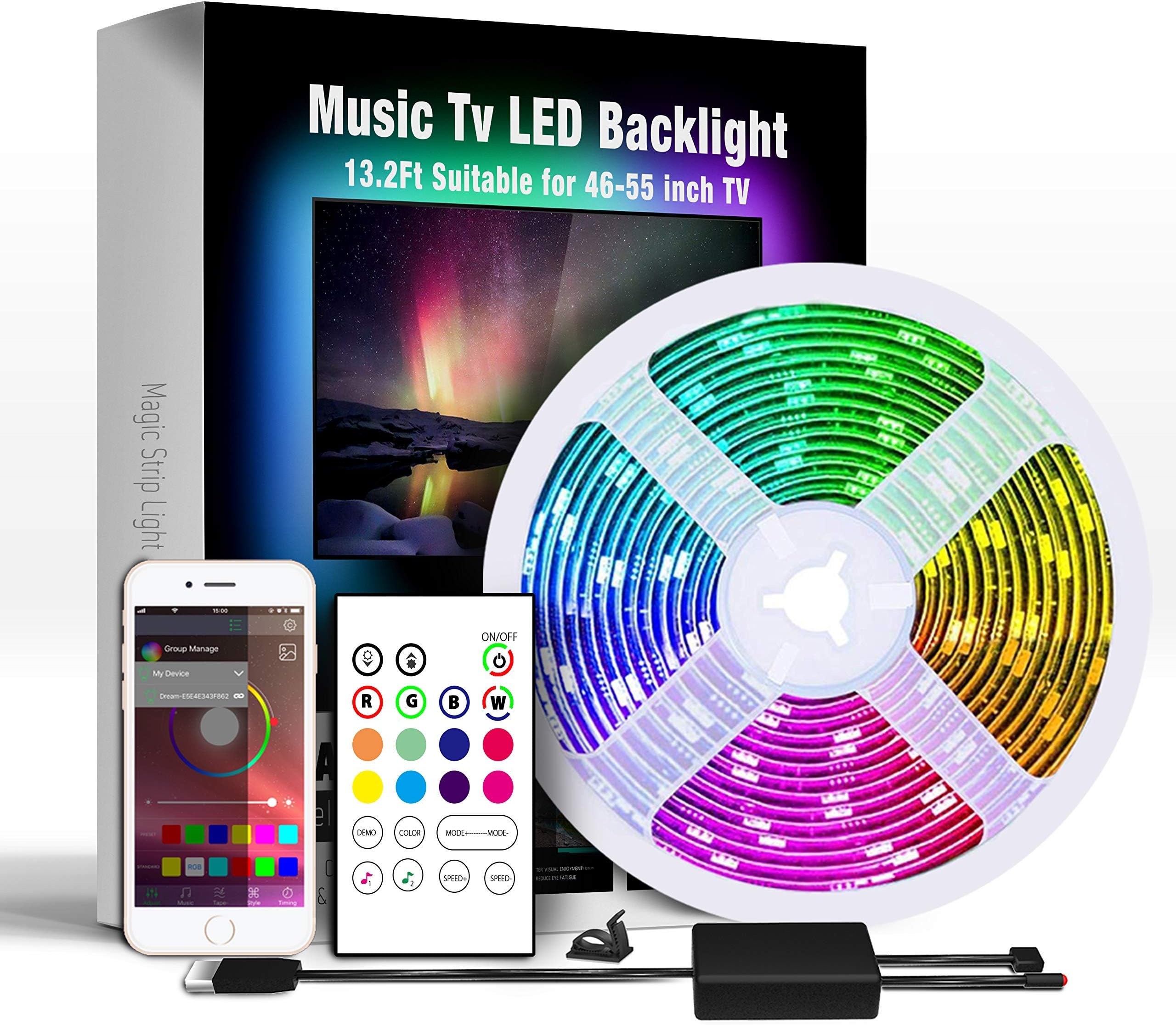 13.2Ft Music LED Strip Lights, RGB USB Powered TV Led Backlight with APP Control, Flat Screen TV Led Back Light Kit