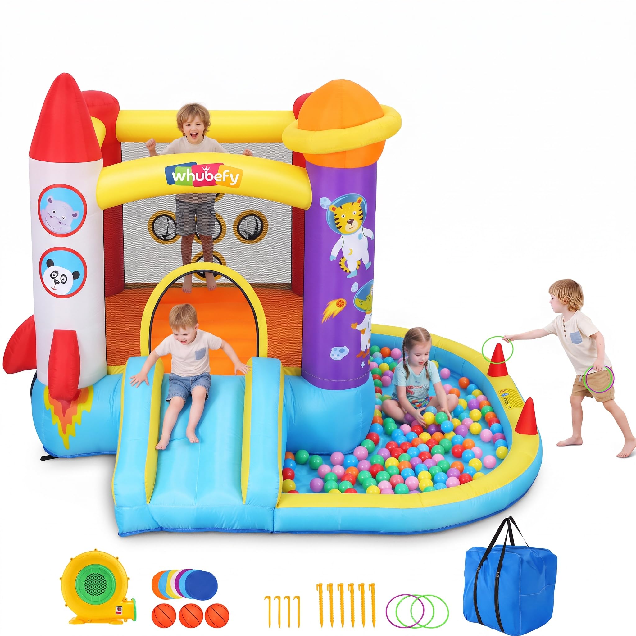 AKEYDIY Castillo Hinchable con Tobogán y Piscina de Bolas 310 x 265 x 215 cm, para Niños de 3 a 8 Años, para Interior/Exterior (Rojo con Piscina)