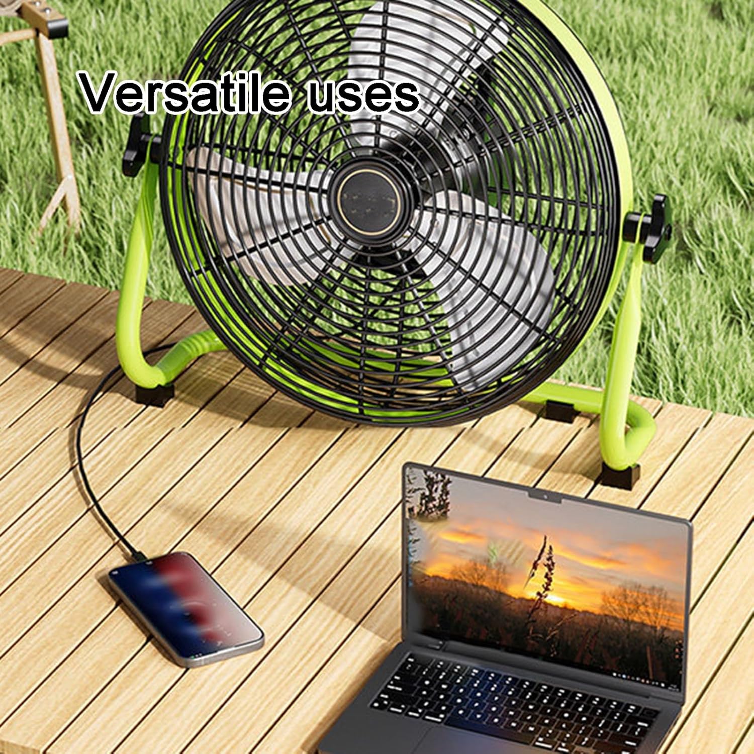 Home/Outdoor Solar Fan, Water Proof, 12 Speed Setups, 7-Meter Wind Speed, Portable Camping Fans, Aluminum Alloy Blades, Handle Included, Non-Vibration Feet