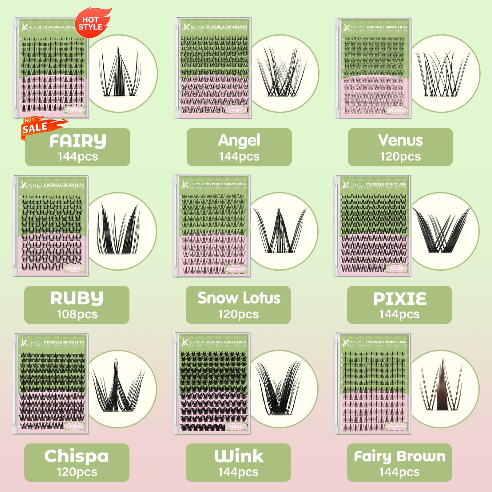 Fairy Kit di extension per ciglia Manga, D Curl KEYYOU da 144 pezzi, kit di extension per ciglia con kit di extension per ciglia fai da te impermeabile a casa (Fairy-D-8-16MIX)