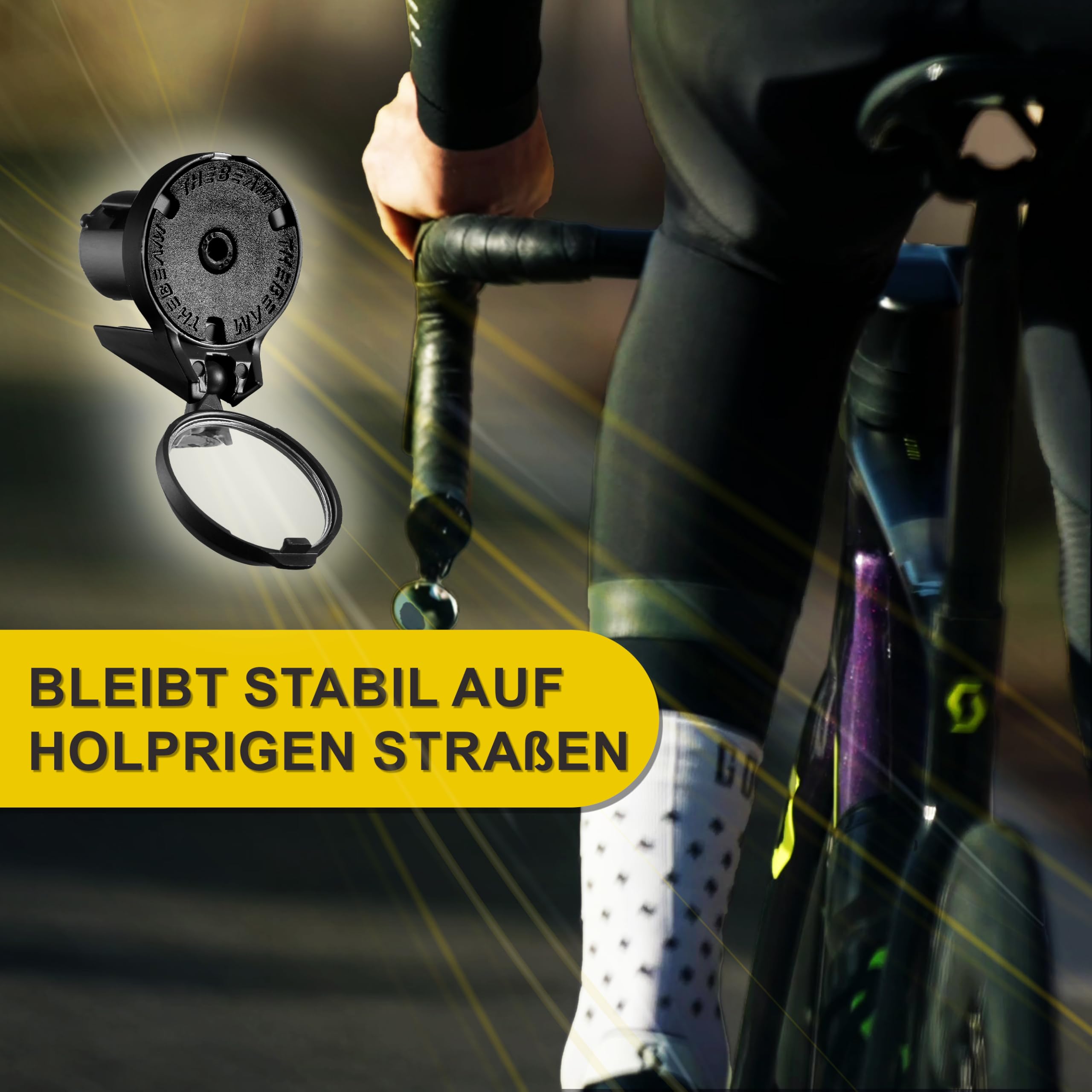 THE BEAM Corky Rennrad Spiegel – Klappbarer Fahrrad Rückspiegel für Dropbars & Rennradlenker – Kompakter Lenkerendenspiegel für Rennrad, E-Bike & E-Scooter – Schwarz