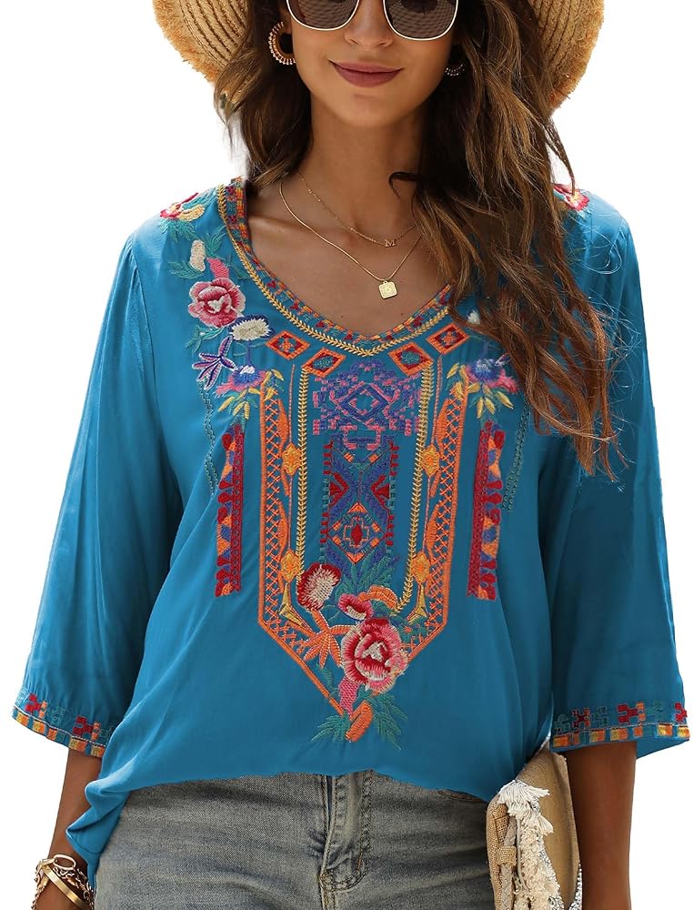 LauraKlein Women's Summer Boho Embroiderered Mexican Tops