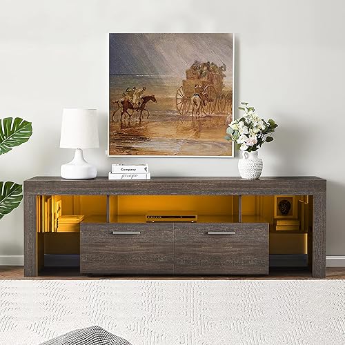 Miniatura 19 de Soporte de TV LED para televisores de hasta 70 pulgadas, centro de entretenimiento de alto brillo de mediados de siglo con armarios de Negro