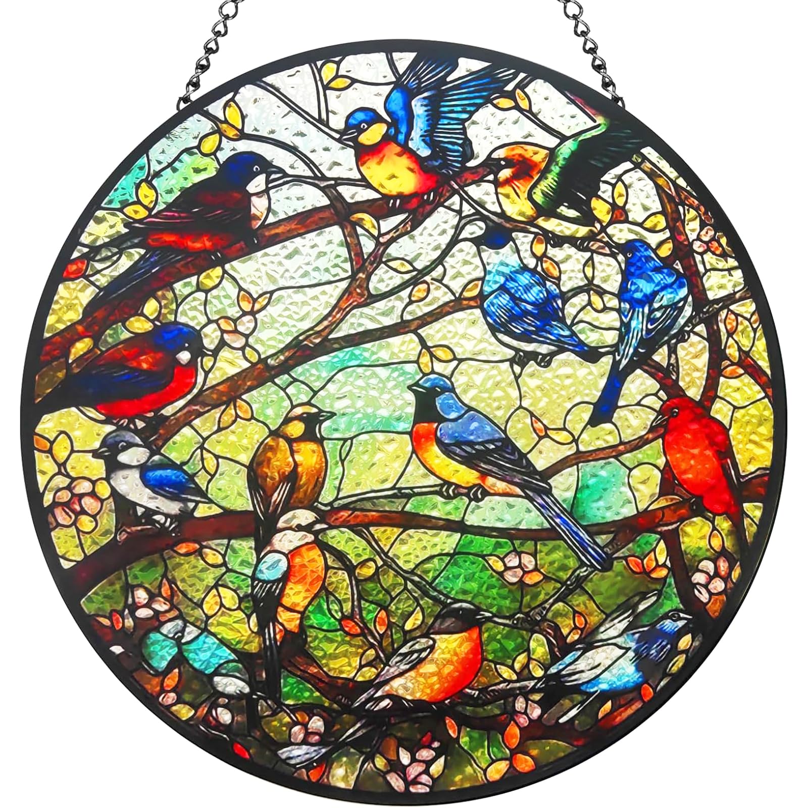 RIVEENY Hummingbird Stained Glass Window Hangings,8''Handmade Bird Sun Catcher for Home Window,Bird Lover Gift-image-44